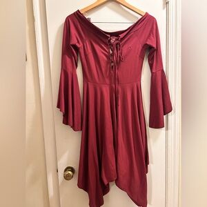 EARTHBOUND Burgundy Lace-Up Long Sleeve Fairy Dress